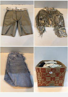 BOX OF CLOTHES IN VARIOUS SIZES AND DESIGNS