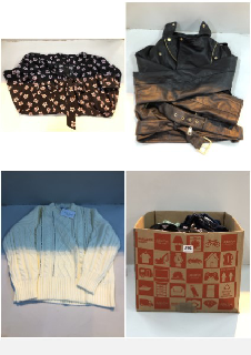 BOX OF CLOTHES IN VARIOUS SIZES AND DESIGNS