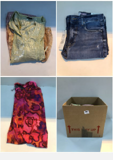 BOX OF CLOTHES IN VARIOUS SIZES AND DESIGNS