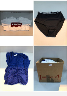 BOX OF CLOTHES IN VARIOUS SIZES AND DESIGNS