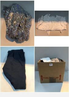 BOX OF CLOTHES IN VARIOUS SIZES AND DESIGNS