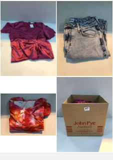 BOX OF CLOTHES IN VARIOUS SIZES AND DESIGNS