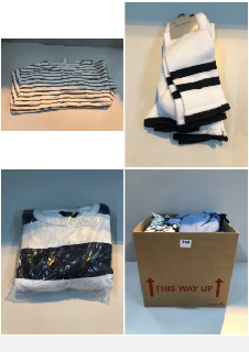 BOX OF CLOTHES IN VARIOUS SIZES AND DESIGNS