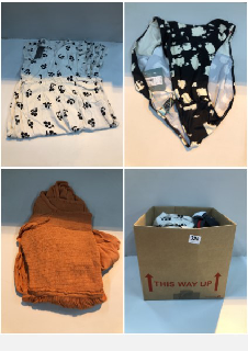 BOX OF CLOTHES IN VARIOUS SIZES AND DESIGNS