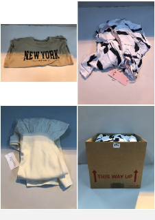 BOX OF CLOTHES IN VARIOUS SIZES AND DESIGNS