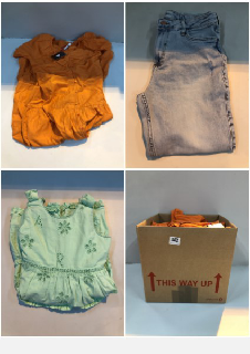 BOX OF CLOTHES IN VARIOUS SIZES AND DESIGNS