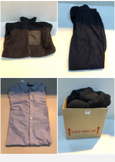 BOX OF CLOTHES IN VARIOUS SIZES AND DESIGNS