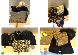 BOX OF CLOTHES IN VARIOUS SIZES AND DESIGNS