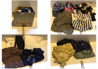 BOX OF CLOTHES IN VARIOUS SIZES AND DESIGNS