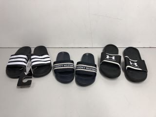 THREE PAIRS OF SLIDERS TO INCLUDE TOMMY HILFIGER SIZE 4