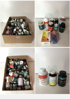 A BOX OF VARIOUS MEDICAL SUPPLIES TO INCLUDE PURE MARINE COLLAGEN CAPSULES