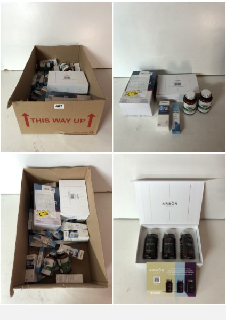 A BOX OF VARIOUS MEDICAL SUPPLIES TO INCLUDE MULTIVITAMIN SUPPLEMENTS