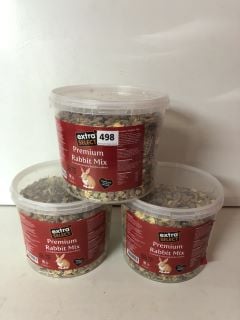 THREE TUBS OF PREMIUM RABBIT MIX BBE 01/11/24