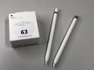 2 X APPLE PENCILS AND A 20W USB C POWER ADAPTER