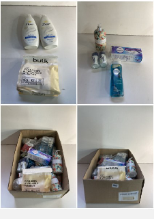 BOX OF HEALTHCARE ITEMS TO INCLUDE DOVE BODY WASH