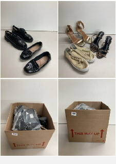 A BOX OF VARIOUS MEN'S AND WOMEN'S UNBOXED PAIRS OF FOOTWEAR