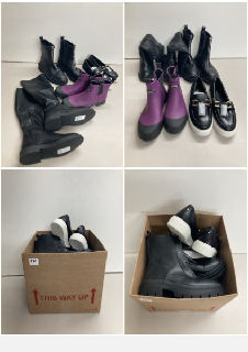 A BOX OF VARIOUS MEN'S AND WOMEN'S UNBOXED PAIRS OF FOOTWEAR