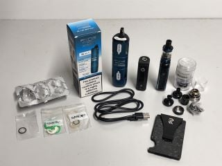 BOX OF VAPES AND VAPE PARTS TO 1 X SMOK 1 X INNOKIN EZWATT POWER UNIT AND 1 X RFID CARD ONLY WALLET (18+ ID REQUIRED)