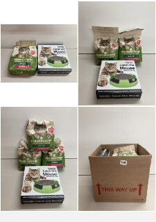 BOX OF PET ACCESSORIES TO INCLUDE A CATCH THE MOUSE GAME