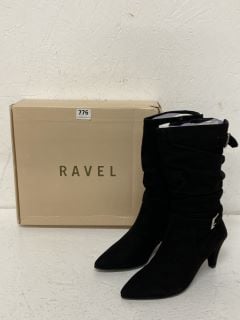 RAVEL BLACK SUEDE HIGH HEEL BOOTS SIZE: 8