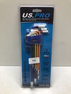 US.PRO 9PC MULTICOL EXTRA LONG METRIC BALL END HEX KEY SET