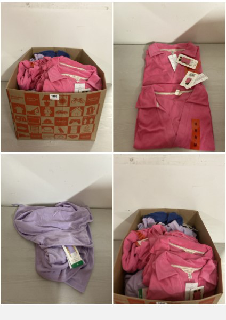 BOX OF CLOTHING IN VARIOUS SIZES & DESIGNS