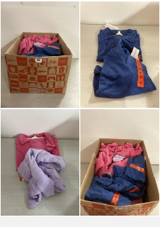 BOX OF CLOTHING IN VARIOUS SIZES & DESIGNS