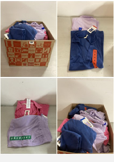 BOX OF CLOTHING IN VARIOUS SIZES & DESIGNS