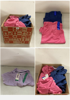 BOX OF CLOTHING IN VARIOUS SIZES & DESIGNS