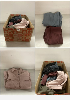 BOX OF CLOTHING IN VARIOUS SIZES & DESIGNS