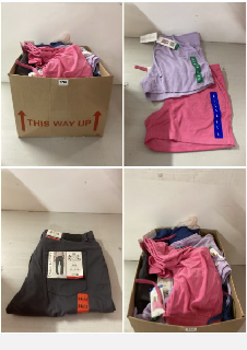 BOX OF CLOTHING IN VARIOUS SIZES & DESIGNS