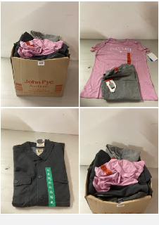 BOX OF CLOTHING IN VARIOUS SIZES & DESIGNS