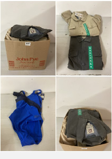 BOX OF CLOTHING IN VARIOUS SIZES & DESIGNS