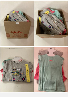 BOX OF CHILDRENS CLOTHING IN VARIOUS SIZES & STYLES