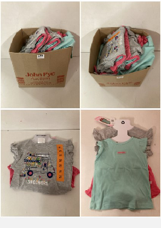 BOX OF CHILDRENS CLOTHING IN VARIOUS SIZES & STYLES