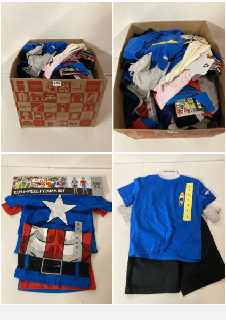 BOX OF CHILDRENS CLOTHING IN VARIOUS SIZES & STYLES