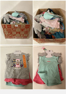 BOX OF CHILDRENS CLOTHING IN VARIOUS SIZES & STYLES