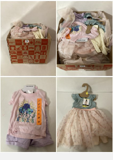 BOX OF CHILDRENS CLOTHING IN VARIOUS SIZES & STYLES