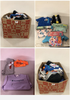 BOX OF CHILDRENS CLOTHING IN VARIOUS SIZES & STYLES