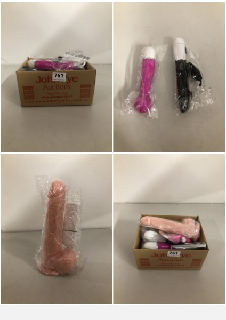 BOX OF ADULT SEX TOYS TO INCLUDE VIBRATOR (18+ ID REQUIRED)