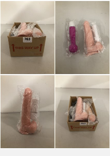 BOX OF ADULT SEX TOYS TO INCLUDE VIBRATOR (18+ ID REQUIRED)