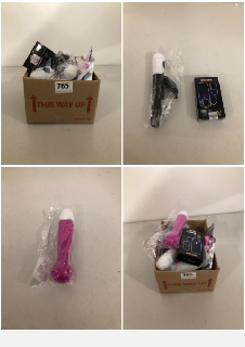 BOX OF ADULT SEX TOYS TO INCLUDE VIBRATOR (18+ ID REQUIRED)