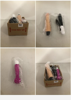 BOX OF ADULT SEX TOYS TO INCLUDE VIBRATOR (18+ ID REQUIRED)