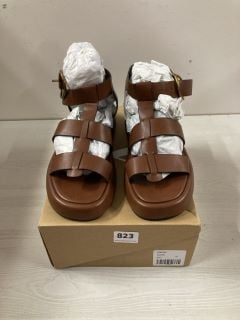 BROWN FLATFORM SANDALS WITH ANKLE STRAP UK SIZE 7