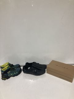 SHIMANO PEDAL SHOES SIZE 10, TO ALSO INCLUDE ISODRY SOFTSHELL SIZE UK 3 AND UNISA KID SUEDE SHOES SIZE 6