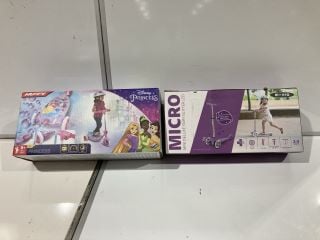 1 X HUFFY DISNEY PRINCESS CHILDREN SCOOTER AND 1 X FOLDABLE GLITTER GIRLS MICRO SCOOTER WITH LED WHEELS RRP £140