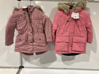 2X PINK FUR HOODED KIDS WINTER COATS JOHN LEWIS RRP £114