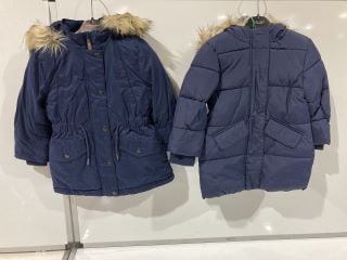 2X BLUE FUR HOODED KIDS WINTER COATS JOHN LEWIS RRP £114