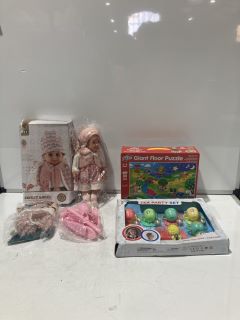 BOX OF CHILDRENS TOYS TO INCLUDE GLAT GIANT FLOOR PUZZLE NURSERY RHYMES