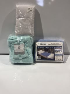 BOX OF ITEMS TO INCLUDE EASY CARE SOLUTION SONOMA BED PAD